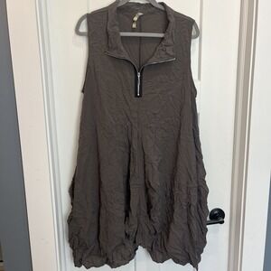 Comfy U.S.A. 100% Polyester Dark Gray Crinkle Pockets Sleeveless Dress Size L‎